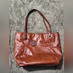 Kim Rogers Brown Leather Shoulder Bag with Glossy Finish